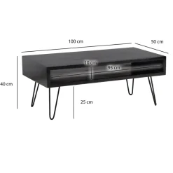 Couchtisch Massivholz schwarz 100cm rechteckig Wohnzimmertisch Ablage Industrial