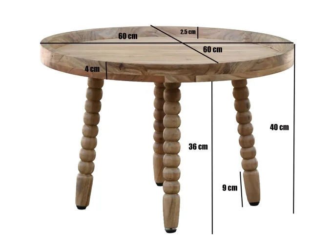 Couchtisch Massivholz Sofatisch 60cm rund Beistelltisch Design Wohnzimmertisch