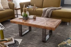 Couchtisch Massivholz 105x55 cm rechteckig Wohnzimmertisch Industrial Design