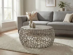 Couchtisch Metall Silber Sofatisch 60cm Tisch Wohnzimmertisch Rund Beistelltisch