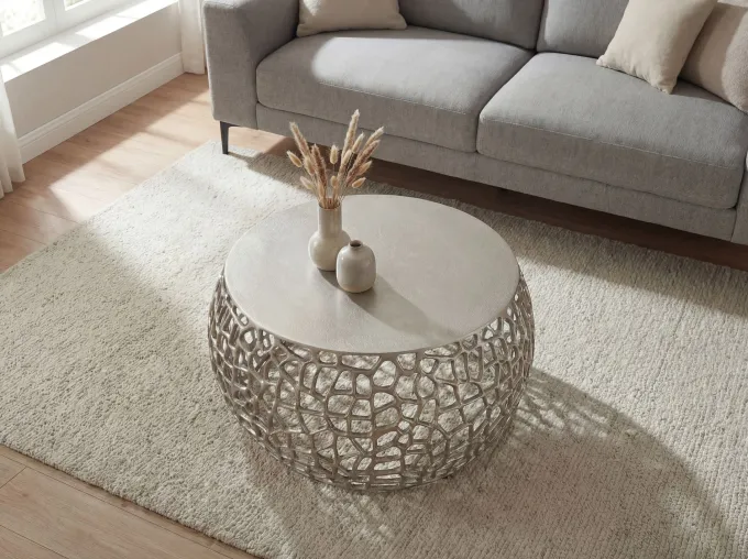 Couchtisch Metall Silber Sofatisch 60cm Tisch Wohnzimmertisch Rund Beistelltisch