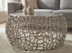 Couchtisch Metall Silber Sofatisch 60cm Tisch Wohnzimmertisch Rund Beistelltisch