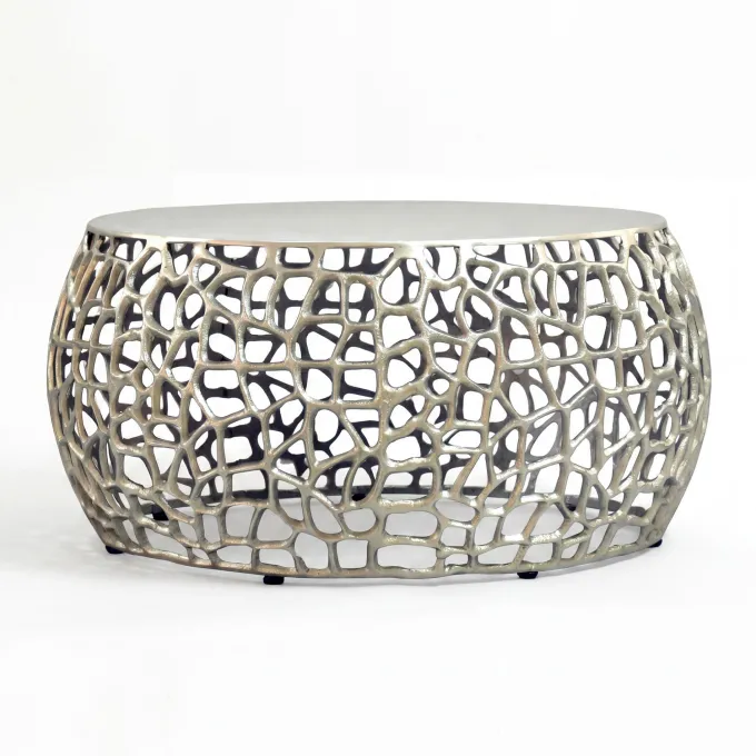 Couchtisch Metall Silber Sofatisch 60cm Tisch Wohnzimmertisch Rund Beistelltisch
