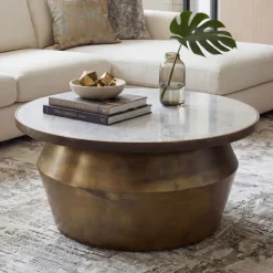 Couchtisch mit Marmor Platte Design Wohnzimmertisch Sofatisch Metall rund 60cm