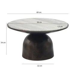 Couchtisch mit Marmor Platte weiß Wohnzimmertisch Sofatisch Metall rund 60cm