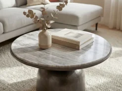 Couchtisch mit Marmor Platte weiß Wohnzimmertisch Sofatisch Metall rund 60cm