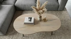 Couchtisch Nierenform 122cm Massivholz white wash Wohnzimmertisch Beistelltisch