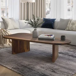 Couchtisch oval aus Sheesham Massivholz Sofatisch 120cm moderner Wohnzimmertisch
