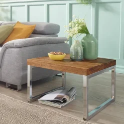 Couchtisch quadratisch 60cm Sheesham Massivholz Wohnzimmertisch Beistelltisch