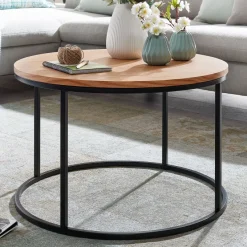 Couchtisch rund 70cm Skandinavisches Eiche Design Wohnzimmertisch Beistelltisch