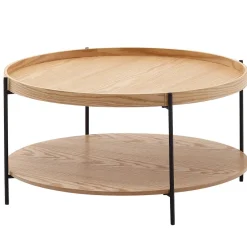 Couchtisch Rund 80cm Skandinavisches Eiche Design Wohnzimmertisch mit Ablage