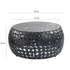 Couchtisch rund 65cm Sofatisch Aluminium schwarz Metall Marmor Wohnzimmertisch