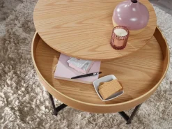 Couchtisch Rund Ø70cm Stauraum Skandinavisches Design Eiche Wohnzimmertisch Holz