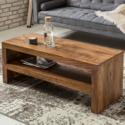 Couchtisch Sheesham Massivholz 110cm Rechteckiger Wohnzimmertisch mit Ablage