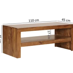 Couchtisch Sheesham Massivholz 110cm Rechteckiger Wohnzimmertisch mit Ablage
