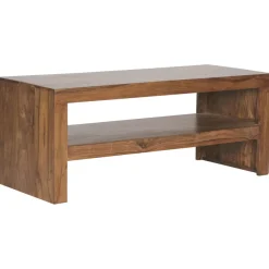 Couchtisch Sheesham Massivholz 110cm Rechteckiger Wohnzimmertisch mit Ablage