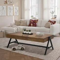 Couchtisch Sheesham Massivholz 120cm rechteckiger Wohnzimmertisch Industrial