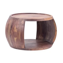 Couchtisch Sheesham Massivholz rund 60 cm Wohnzimmertisch Ablagefach Landhaus