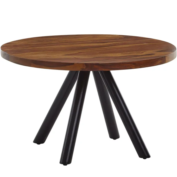Couchtisch Sheesham Massivholz rund Ø60cm Wohnzimmertisch Metallbeine Industrial