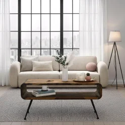 Couchtisch Sheesham Massiv Metallbeinen 100cm Industrial Retro Wohnzimmertisch