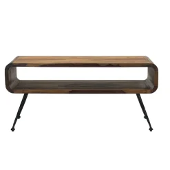 Couchtisch Sheesham Massiv Metallbeinen 100cm Industrial Retro Wohnzimmertisch