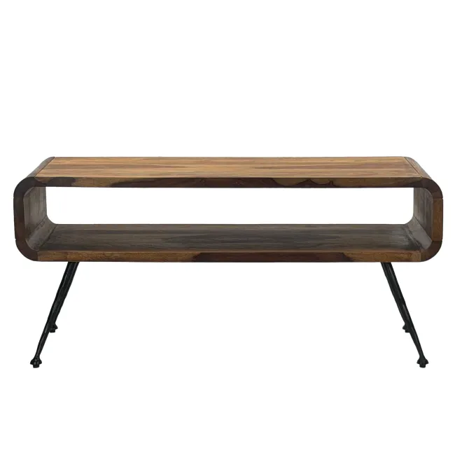 Couchtisch Sheesham Massiv Metallbeinen 100cm Industrial Retro Wohnzimmertisch
