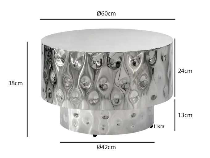 Couchtisch Wohnzimmertisch Aluminium Rund 60cm Kaffeetisch Metall Handmade