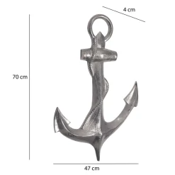 Deko Anker FineBuy Wanddeko 70 cm Silber XXL Maritim Aluminium Modern Wohndeko