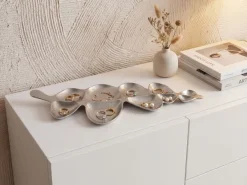 Dekoschale Blatt Aluminium Schale 60,5cm Tischdeko Metall Wohnaccessoire Alu
