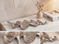 Dekoschale Blatt Aluminium Schale 60,5cm Tischdeko Metall Wohnaccessoire Alu
