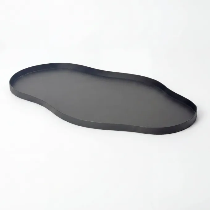 Dekotablett Metall 66cm Schwarz Dekoteller Tablett Organisch Handmade