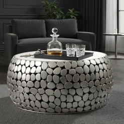 Design Couchtisch rund 66cm Aluminium Metall & Marmor Alu Wohnzimmertisch Tisch