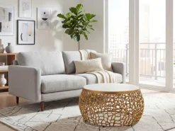 Design Metall Couchtisch mit Marmor Platte weiß Wohnzimmertisch Gold rund 60cm