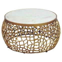 Design Metall Couchtisch mit Marmor Platte weiß Wohnzimmertisch Gold rund 60cm