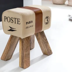 Design Sitzhocker Springbock Fußhocker Turnhocker Turnbock Pferd Leder Jeans