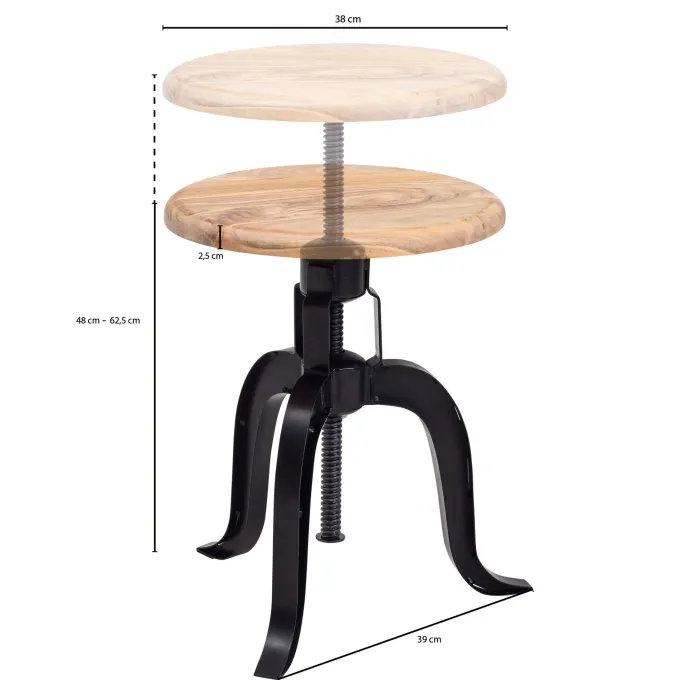 Drehhocker FineBuy Hocker Metall / Holz Massiv 39x62,5x39 cm Dekohocker Rund