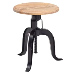Drehhocker FineBuy Hocker Metall / Holz Massiv 39x62,5x39 cm Dekohocker Rund