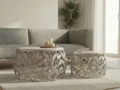 2er Set Couchtisch Marmor Metall rund Wohnzimmertisch Beistelltisch Satztisch