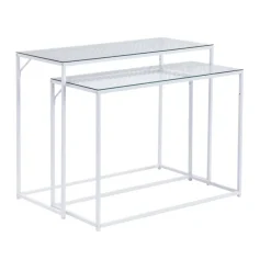 2er Set Konsolentische FineBuy Flurtische Metall Glasplatte Modern Industrial