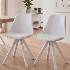 2er Set Retro Esszimmerstuhl Weiße Beine Polsterstuhl Küchenstuhl Kunstleder