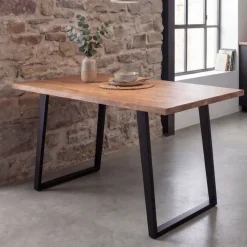 Esstisch FineBuy Esszimmertisch 120 cm Akazie Massivholz Baumkante Küchentisch