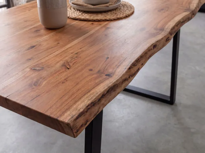 Esstisch FineBuy Esszimmertisch 120 cm Akazie Massivholz Baumkante Küchentisch