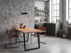 Esstisch FineBuy Esszimmertisch 120 cm Akazie Massivholz Baumkante Küchentisch