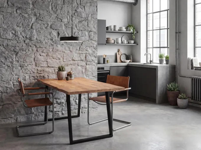 Esstisch FineBuy Esszimmertisch 120 cm Akazie Massivholz Baumkante Küchentisch