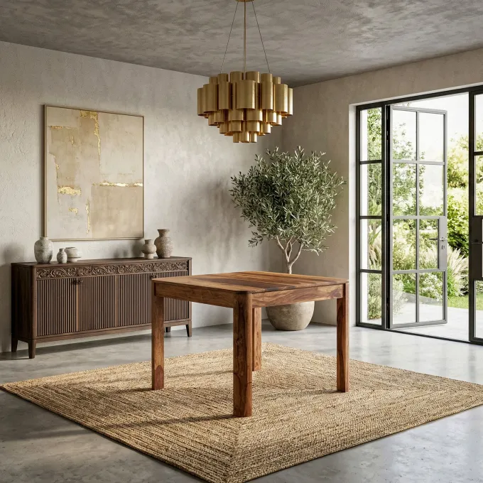 Esstisch Massivholz 80cm Esszimmertisch Sheesham Küchentisch 4 Personen Modern