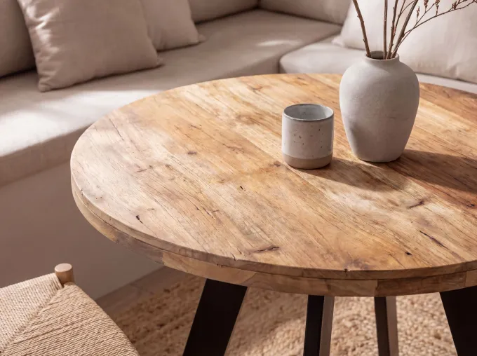 Esstisch rund Ø80 cm Mango Massivholz Küchentisch Esszimmertisch Industrial Stil