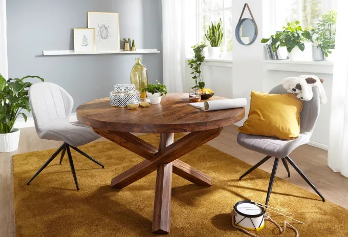 Esstisch rund Ø120cm Massivholz Design Esszimmertisch für 4 Personen Küchentisch