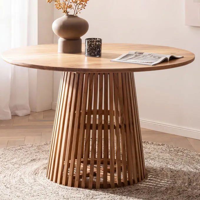 Esstisch rund Ø 120 Massivholz Natur Esszimmertisch Design Küchentisch massiv