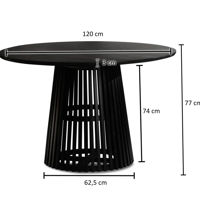 Esstisch rund Ø 120 Massivholz Schwarz Esszimmertisch Design Küchentisch massiv