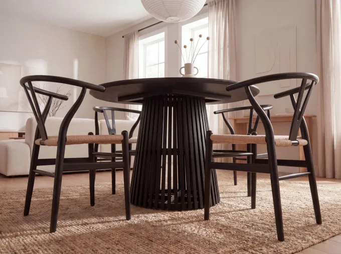 Esstisch rund Ø 120 Massivholz Schwarz Esszimmertisch Design Küchentisch massiv